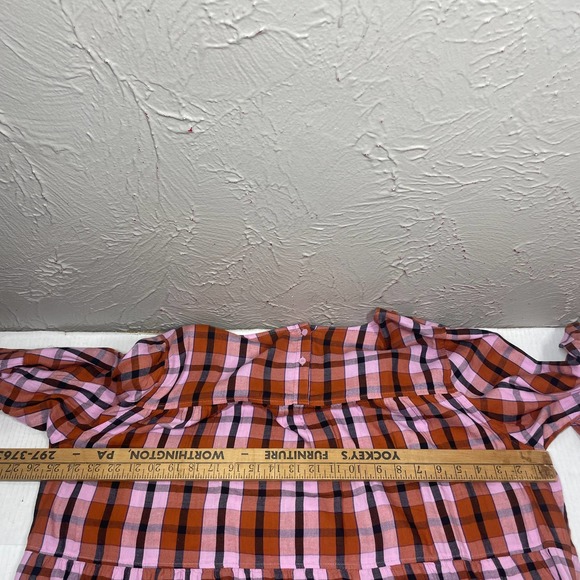 EVRI Orange Bell Sleeve Back Button Cotton Modal Plaid Plus Size Blouse Sz 1X - Picture 5 of 5